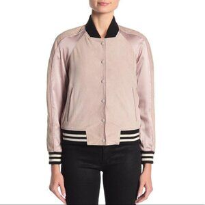 All Saints Gresley Suede Satin Bomber Jacket Pink